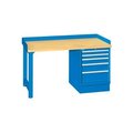 Lista International 60x30x35.25 Cabinet & Leg workstation w, 5 drawers, back & end stops, butcher block top XSWB20-60BT-BB
